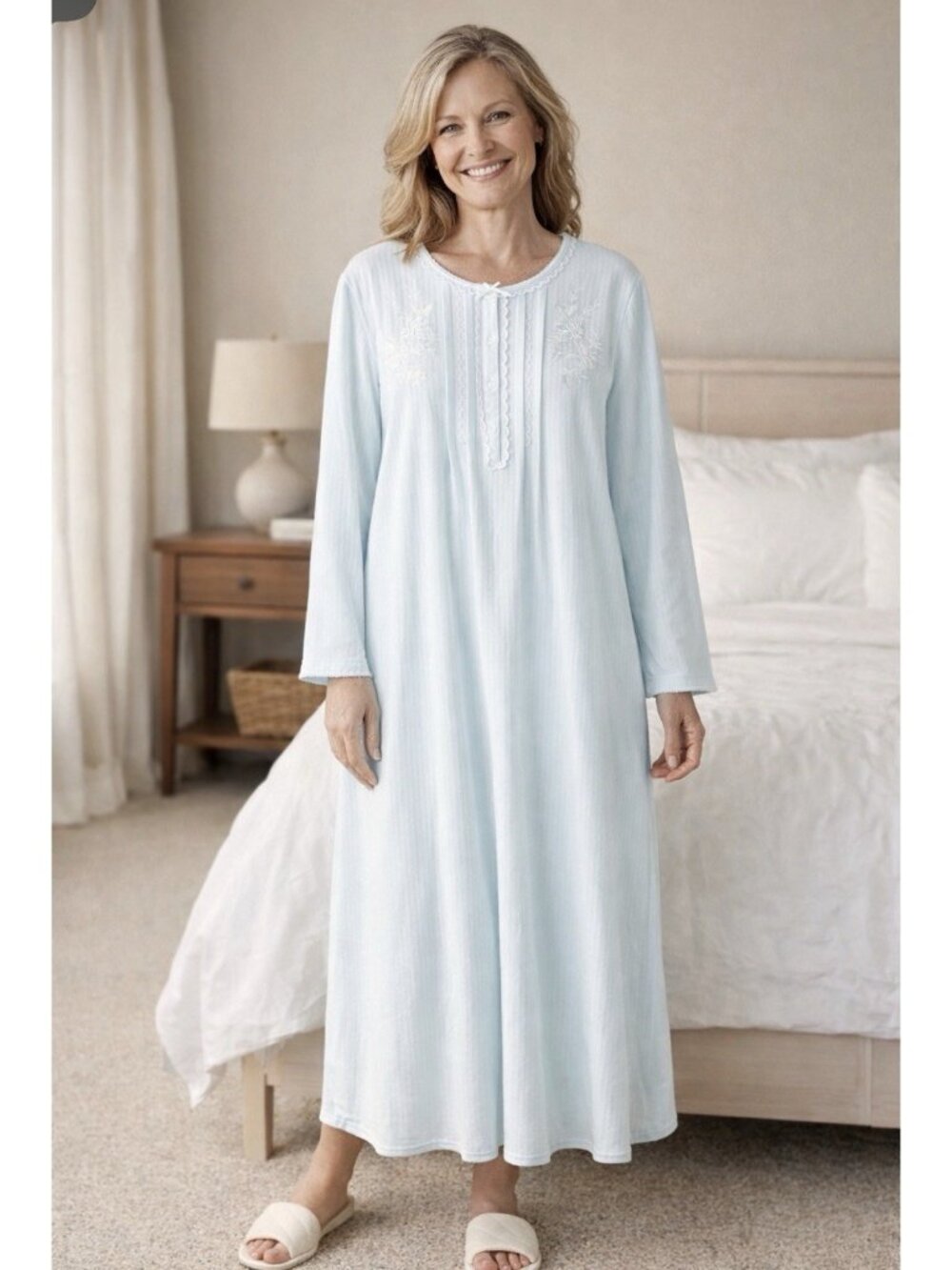 Miss Elanie Night Gown Pajamas L Large Blue NWT CuddleKnit NEW